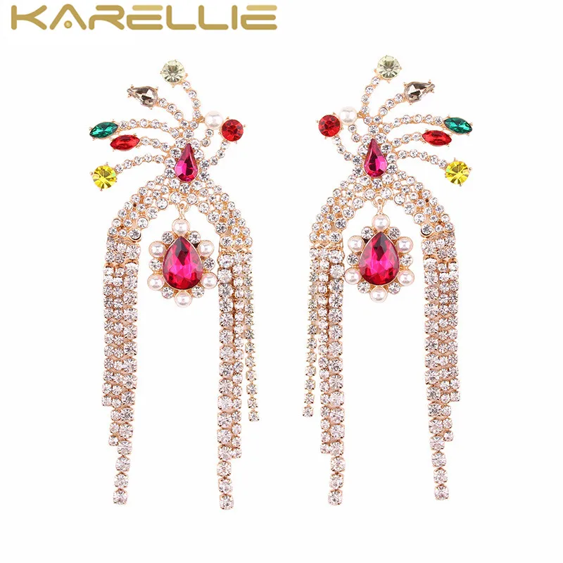 Karellie 2018 Роскошные блестящие стразы сплава кисточкой серьги Femme свадебное себе