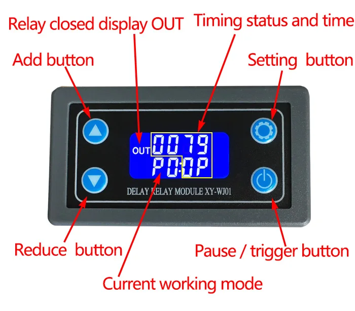 

Relay module delay power off and trigger delay cycle timing circuit switch lcd display XY-WJ01