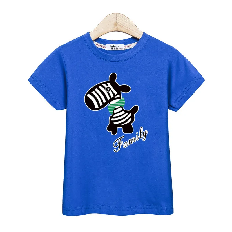 Baby boys Christmas deer cartoon clothes kids tshirt summer cotton girl dress short sleeve family party tees parent-child shirt - Цвет: Blue1