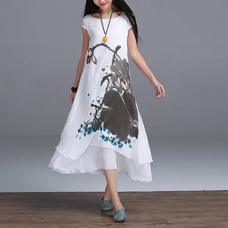 Linen Maxi Dresses Women Summer 2016 White Long Maxi Dress