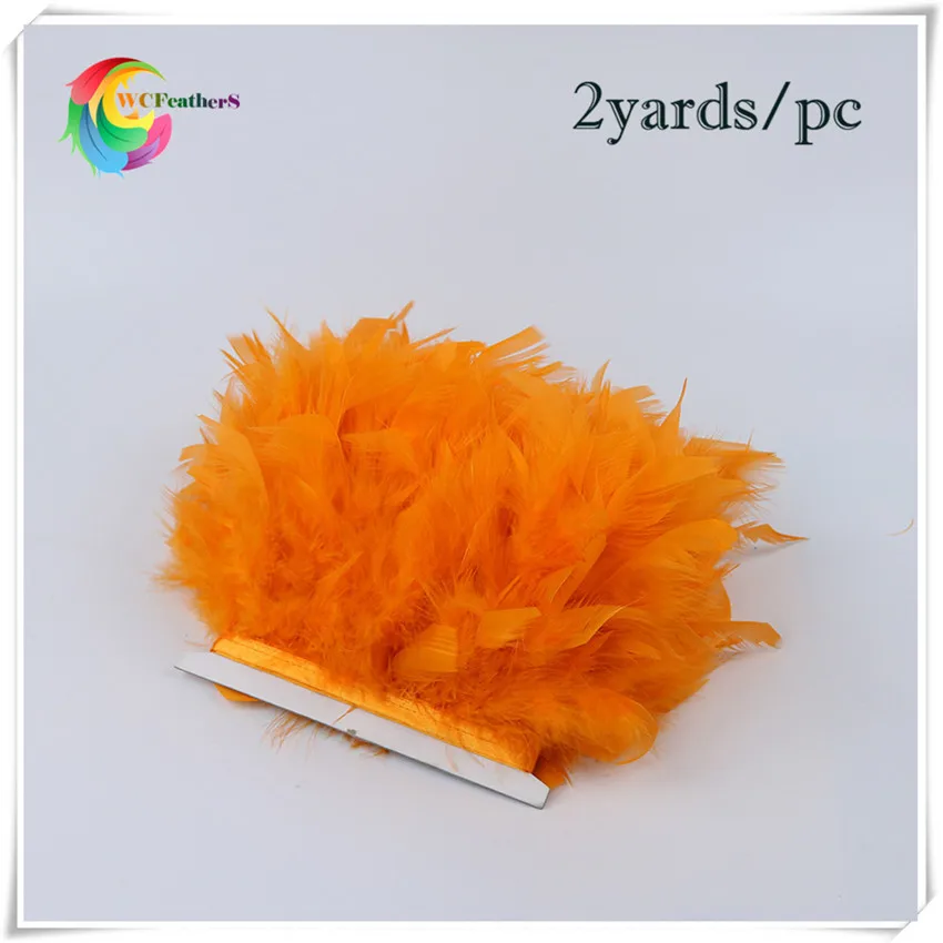 

high quality 2yards skirt dress feather ribbon trims 6-8inches orange chandelle marabou feather fringe turkey feather trimming