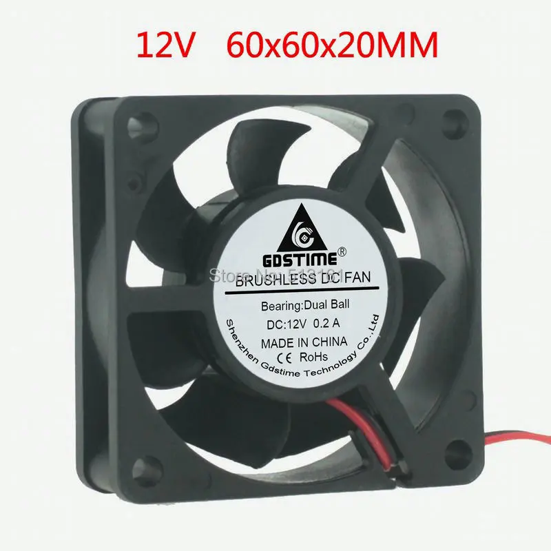 

Gdstime 6cm 60x60x20mm Ball Bearing 6020 60mm 12V 2Pin DC Cooling Cooler Fan