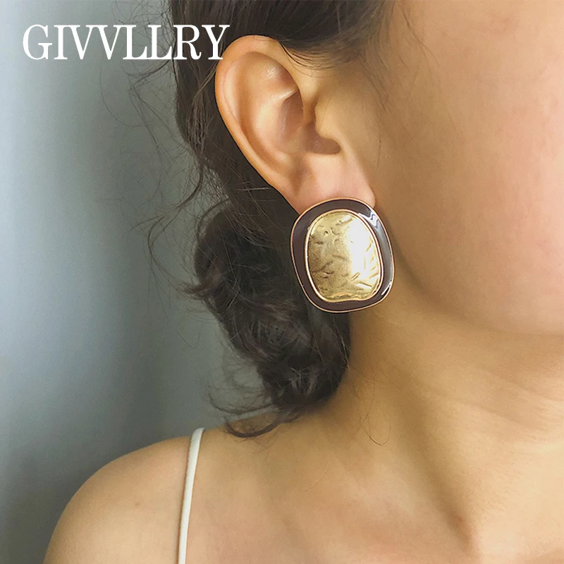 

GIVVLLRY Irregular Round Stud Earrings for Women Baroque Vintage Chic Enamel Geometric Gold Statement Earrings Fashion Jewelry