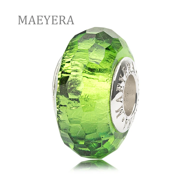 

MAEYERA 925 Silver Fruit-Green Glossy Silver Foil Facet Beads Murano Glass Beads Fit European Charm Bracelet DIY Jewery