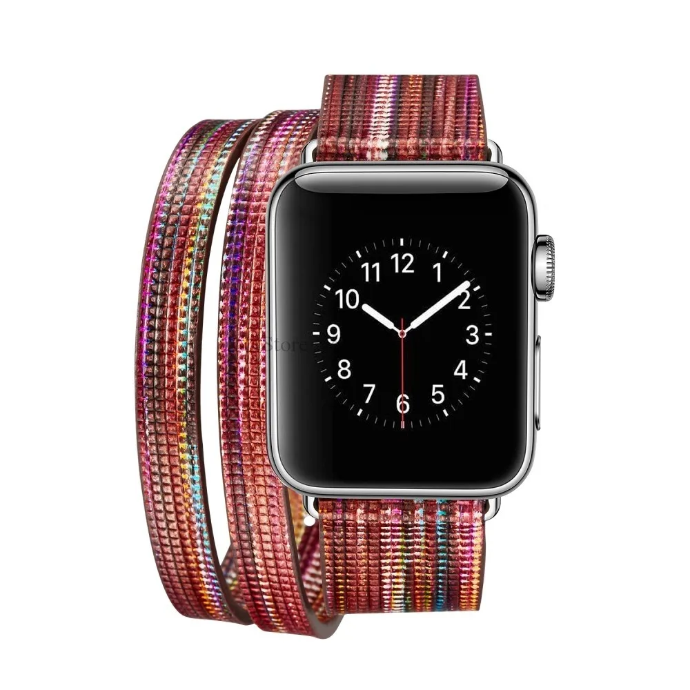 

Multicolor Genuine Leather Band Double Tour Bracelet Strap Replacement Watchband For Apple Watch Series 1 2 3 38mm 42mm