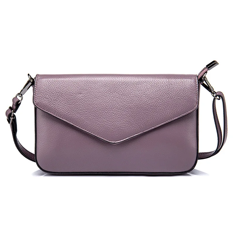 

Famous Brand Design Single Cow Genuine Leather Violet Shoulder Bag Envelope Women's Messenger Mobile Phone Bags Clutch Wrist Bag