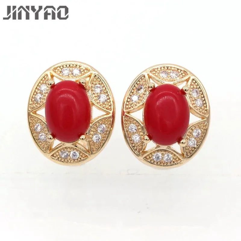 JINYAO модные серьги золотого цвета очаровательные красные коралловые & ААА