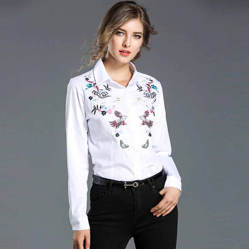 European Style Blouse Female 2018 Summer Fashion White Embroidery