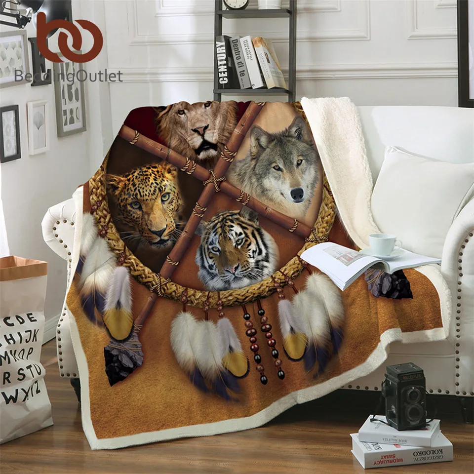 

BeddingOutlet Wolf Dreamcatcher Blanket Native American Plush Throw Blanket D Animal Tribal Lion Tiger Leopard Bears Thin Quilt