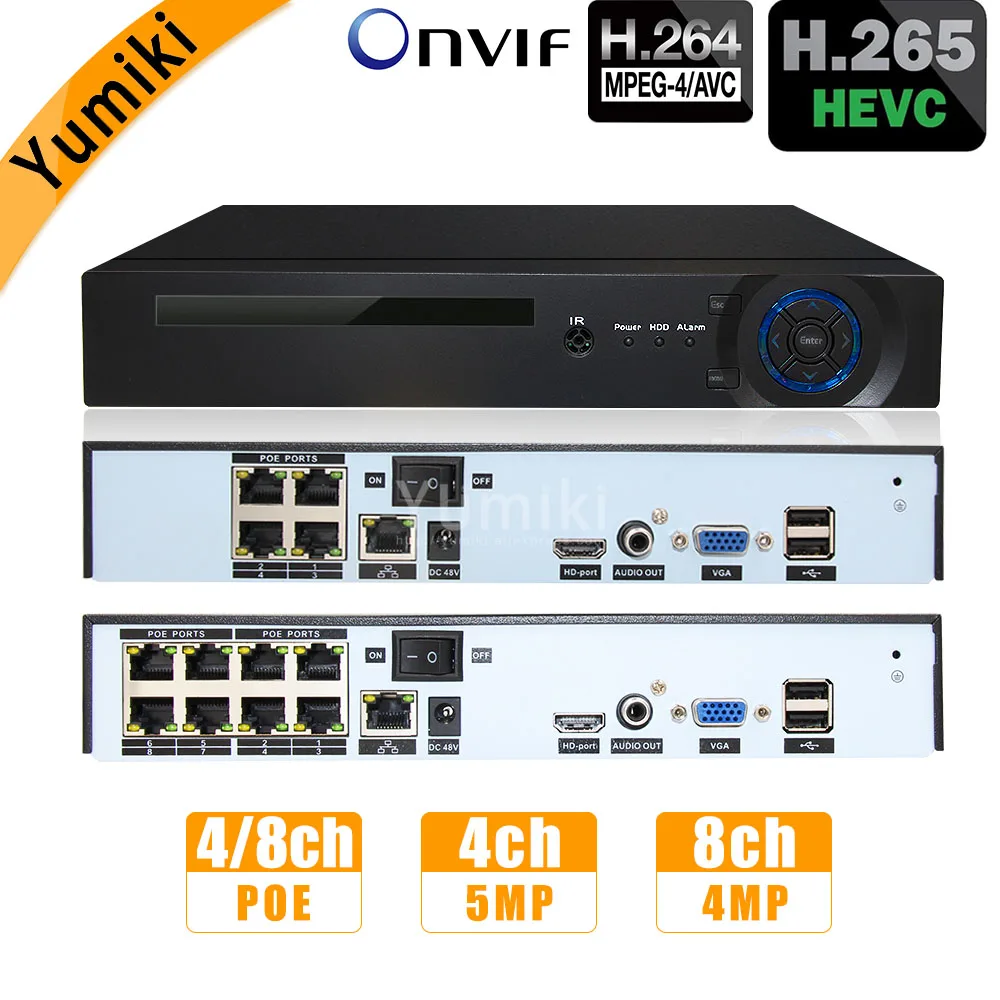 H.265 4ch* 5MP/8ch* 4MP PoE сети видео Регистраторы наблюдения PoE NVR 4/8-канальный сетевой видеорегистратор HD 1080P IP Камера PoE 802.3af ONVIF