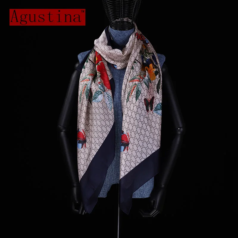 

100% Silk Scarf womens fashion scarfs black luxurious wrap Hijab high quality for cape printing stoles and Shawl scarves female