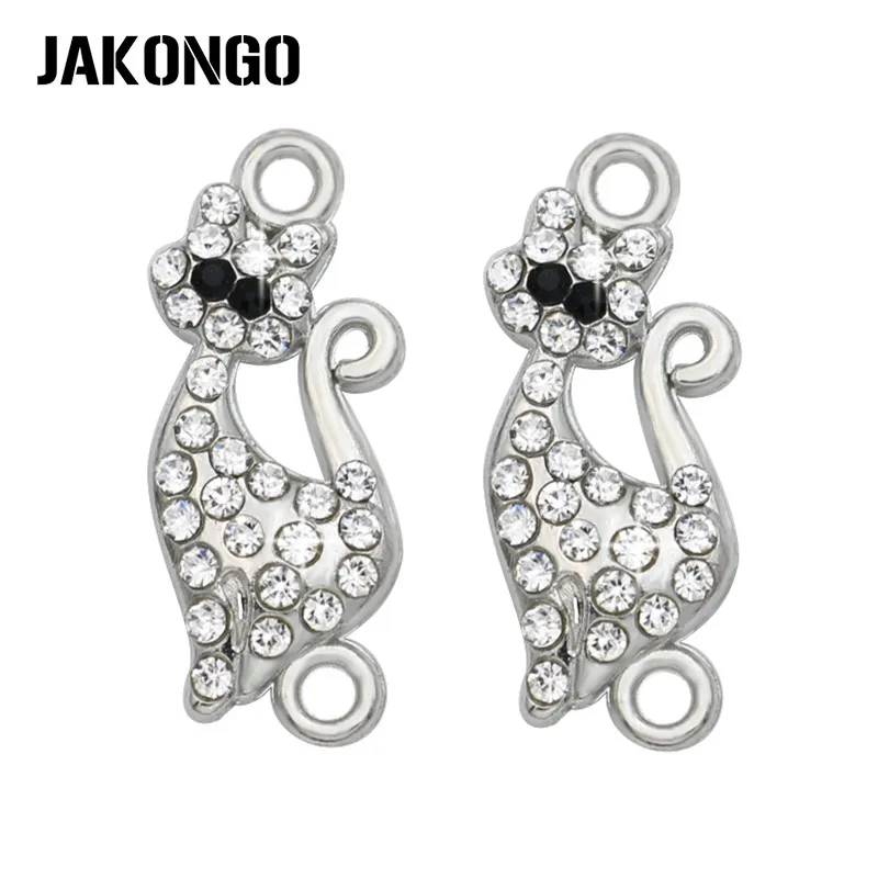 

JAKONGO Silver Plated Crystal Cat Connector for Jewelry Making Earrings Accessories Findings DIY 23x10mm 5pcs/lot