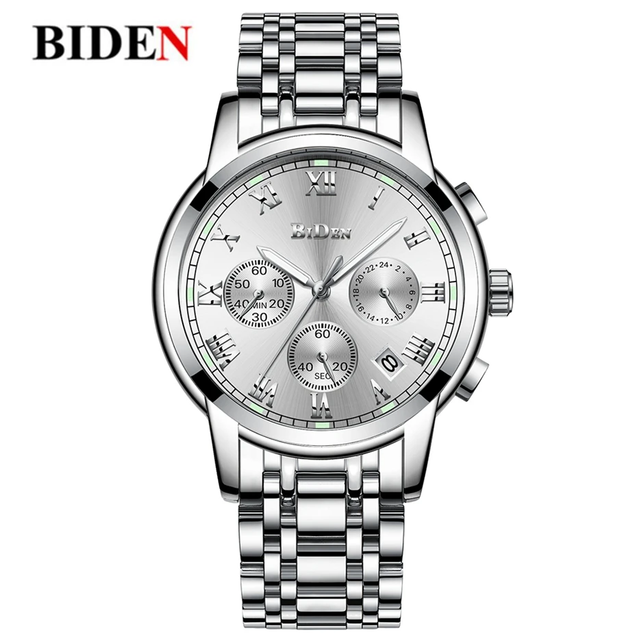Luxury Men's Watches BIDEN Quartz Watch Brand Men Full Stainless Steel Wrist Unique Business Aviator Watches Men Clock Man Gifts 2019 (11)