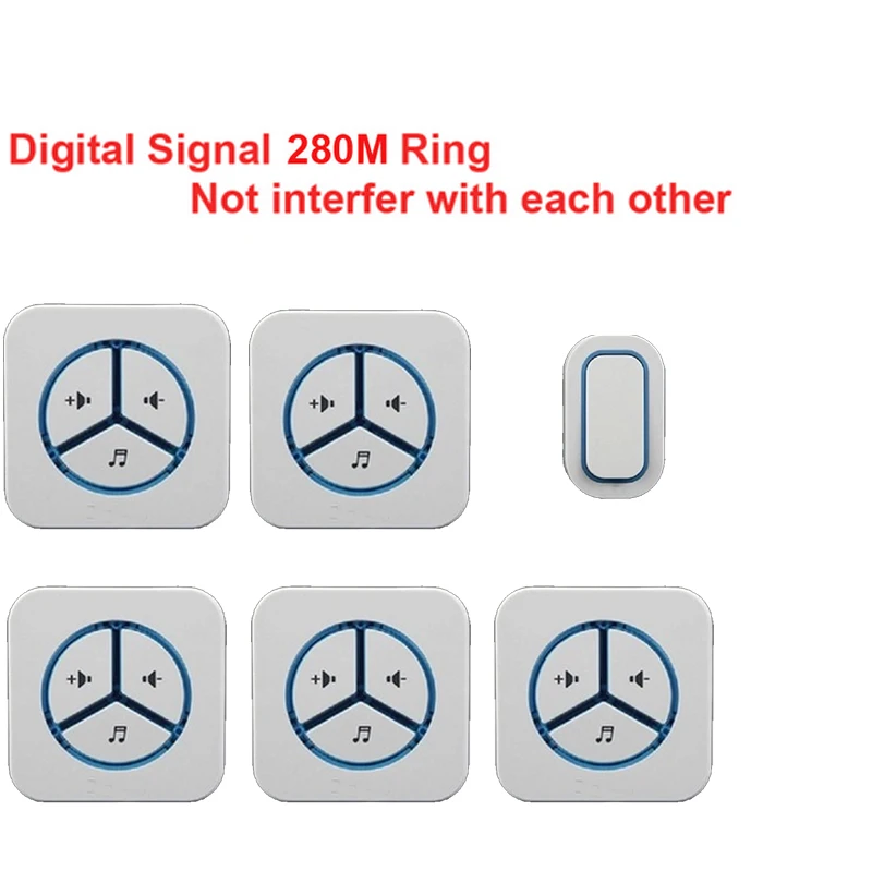 1 излучатель+ 5 Приемники дверного звонка водонепроницаемый 280 м Рабочий беспроводной дверной звонок, дверной звонок, беспроводной, беспроводное кольцо, 48 мелодий дверной Звонок