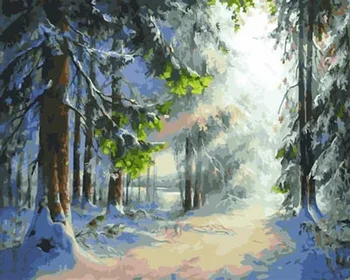 

Unframe diy picture oil painting by numbers paint by number for home decor canvas painting 5065cm snow with forest
