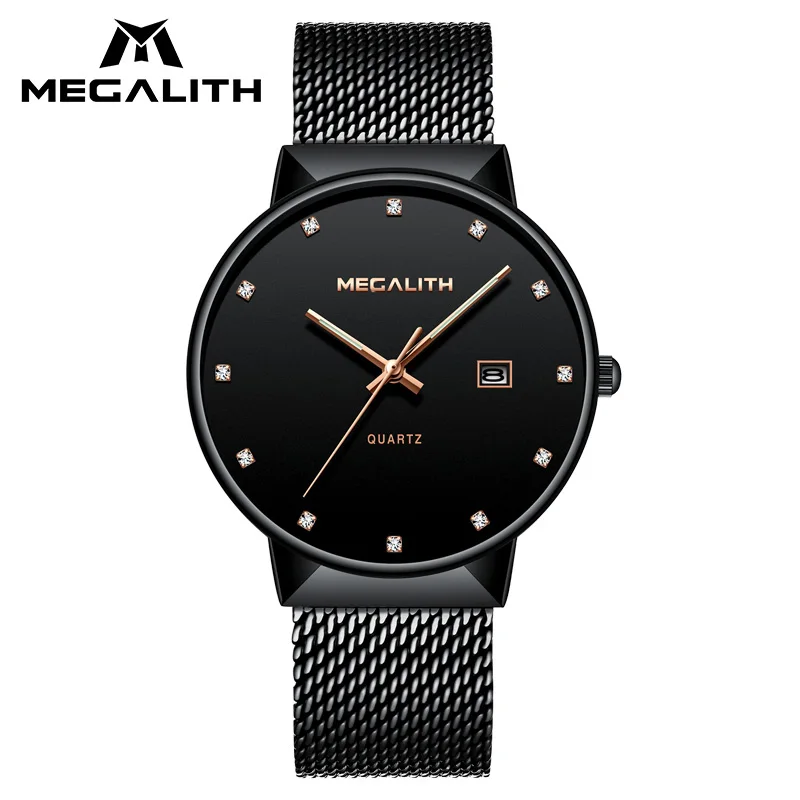 

MEGALITH Luxury Diamond Watch For Men Waterproof Analogue Watch Steel Mesh Quartz Wristwatch Simple Design Clock Relojes Hombre