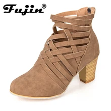Fujin New Fashion Women Ankle Boots Square High Heel Boots for Woman Fashion Zipper Autumn Winter Female Boots Shoes Big Size цена Fujin New Fashion Women Ankle Boots Square High Heel Boots for Woman Fashion Zipper Autumn Winter Female Boots Shoes Big Size цены онлайн