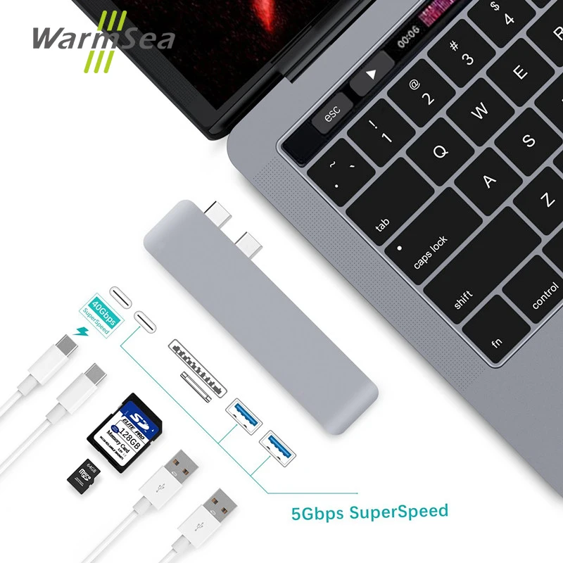 

USB Type C Hub to Card Reader USB C Hub 3.0 Adapter Combo with TF SD Slot for MacBook Pro 2016 2017 USB-C Power Delivery