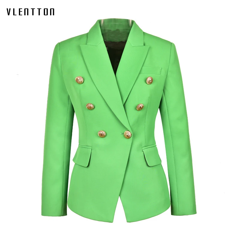 

2019 New Design Plus Size Green Office Lady Blazers Coat Solid Lion Button Slim Women Blazer Jacket Outerwear Femme High Quality