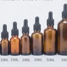 10 шт./лот 5 мл 10 мл 15 мл 20 мл 30 мл 50 мл 100 мм Янтарное стекло жидкий реагент бутылочка с пипеткой пипетки падение ароматерапия продажи