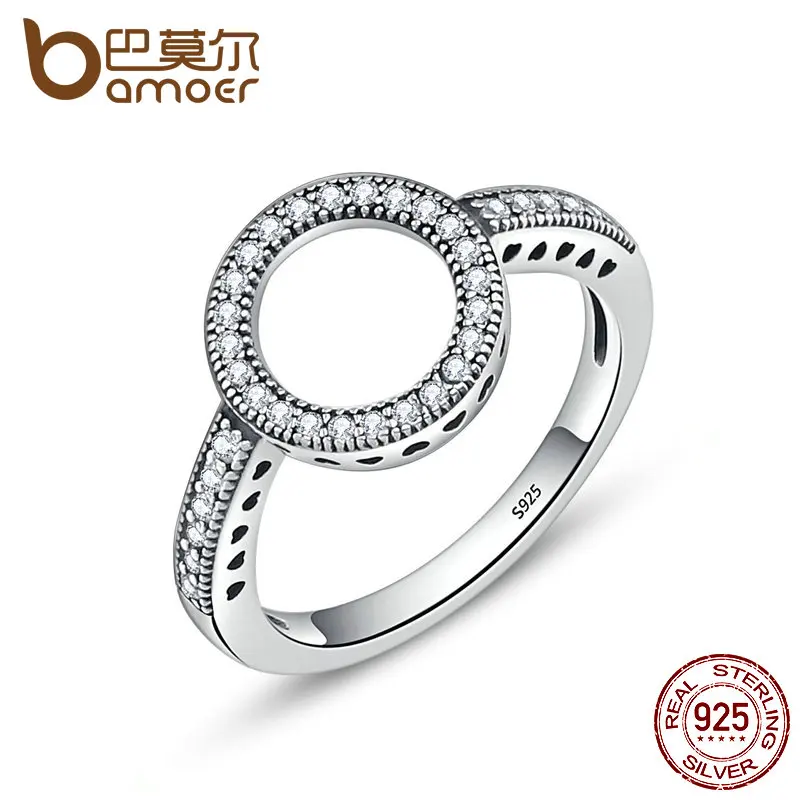 BRANDS SHOPPING WEEK 100% Genuine 925 Sterling Silver Forever Clear Black CZ Circle Round Finger Rings for Women Jewelry SCR041