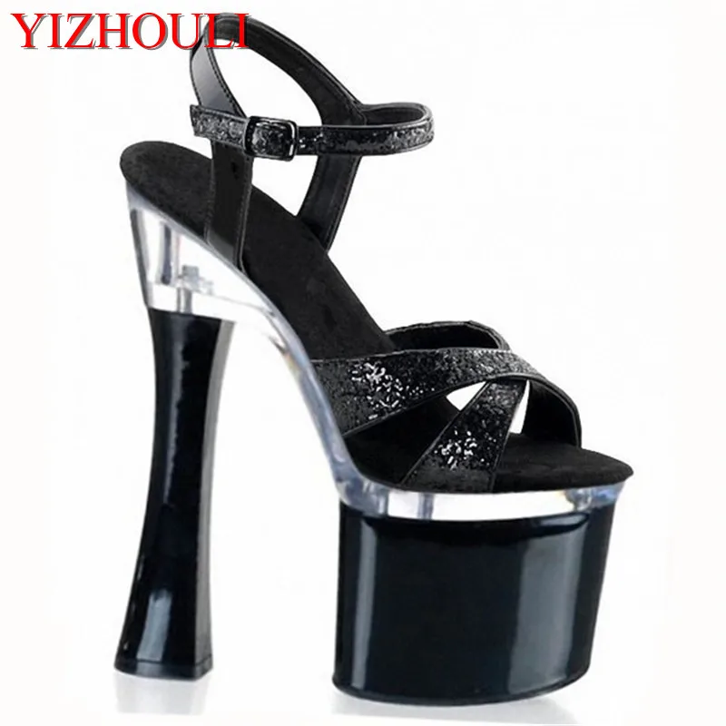 

7 inch heels sandals Gorgeous silver glitter heels platform pole dancing shoes 18cm high heels sandals women wedding shoes