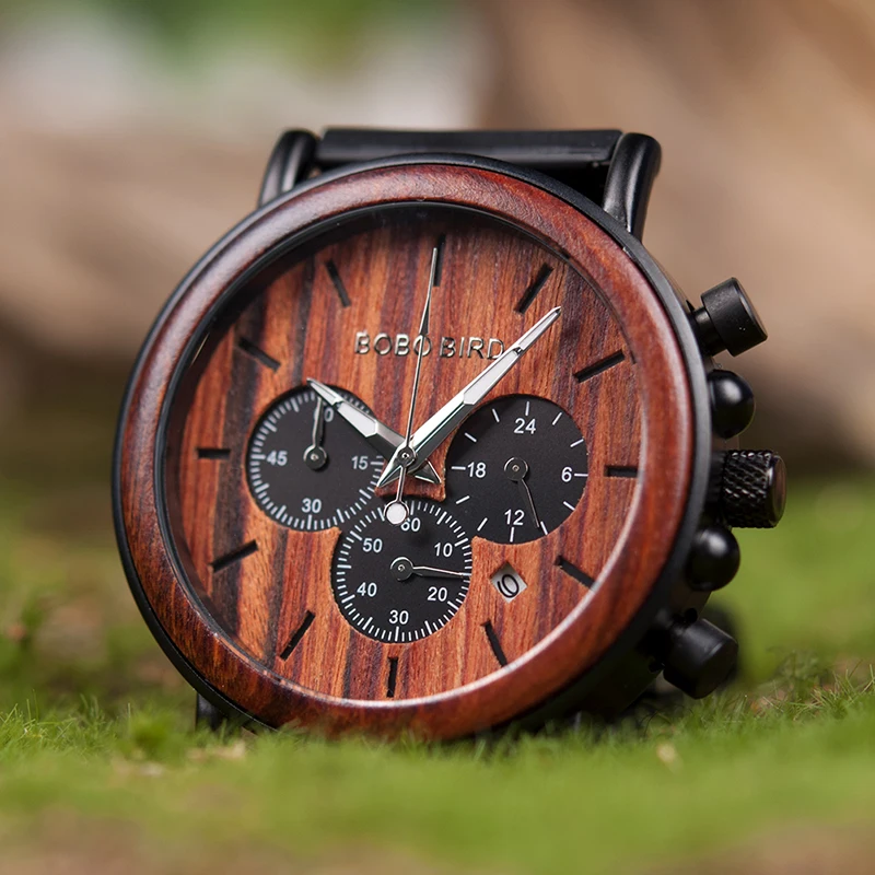 BOBO BIRD Wooden Watch Men Stopwatch Bamboo Wrist Watch Male With Date Create Clock Gift In Wood Box saat erkek