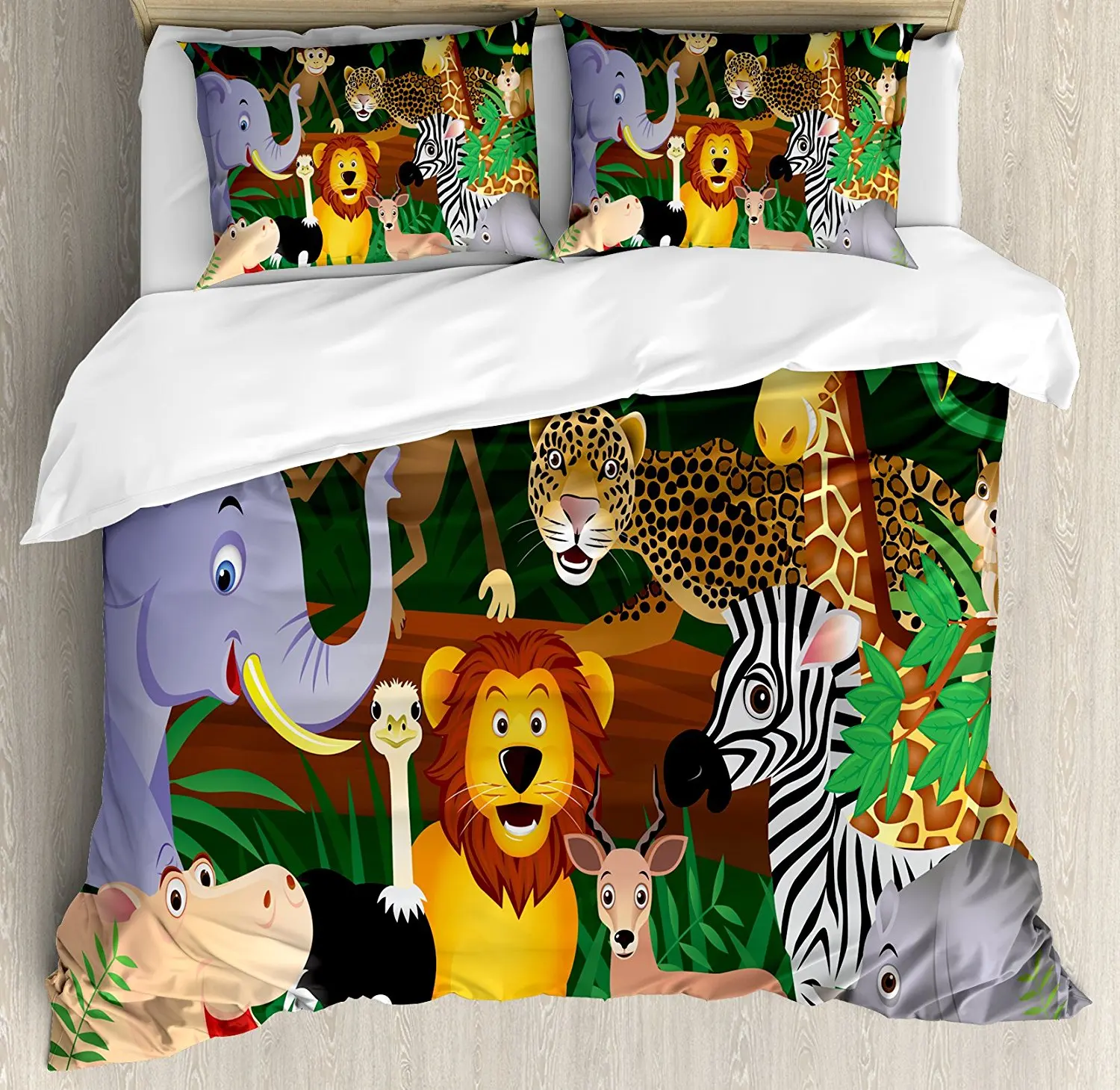 Zoo Duvet Cover Set Animals in the Jungle Funny Expressions Exotic
