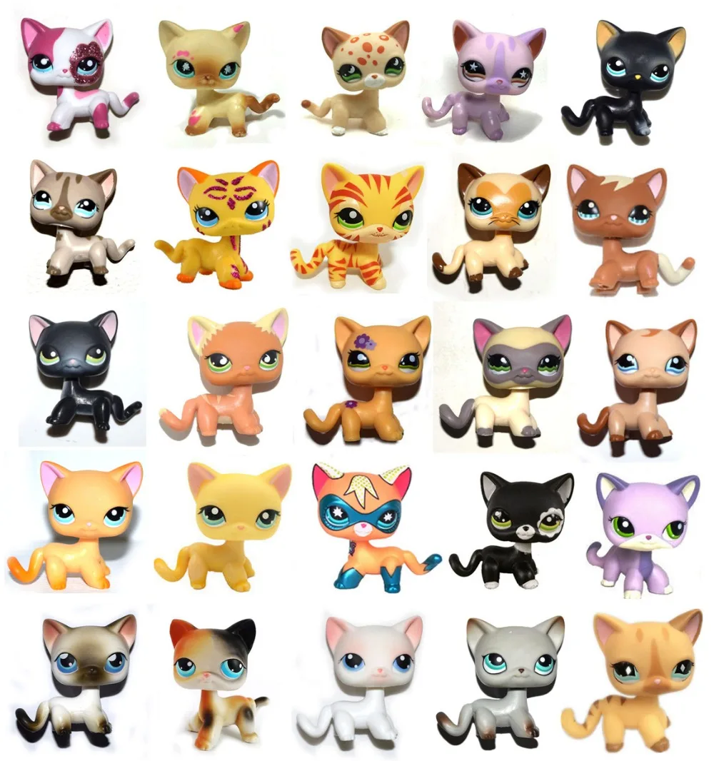 

Lot of 5 Random Select Pet Shop Short Hair Cat Kitty Animals Loose Figure Toy Doll Set