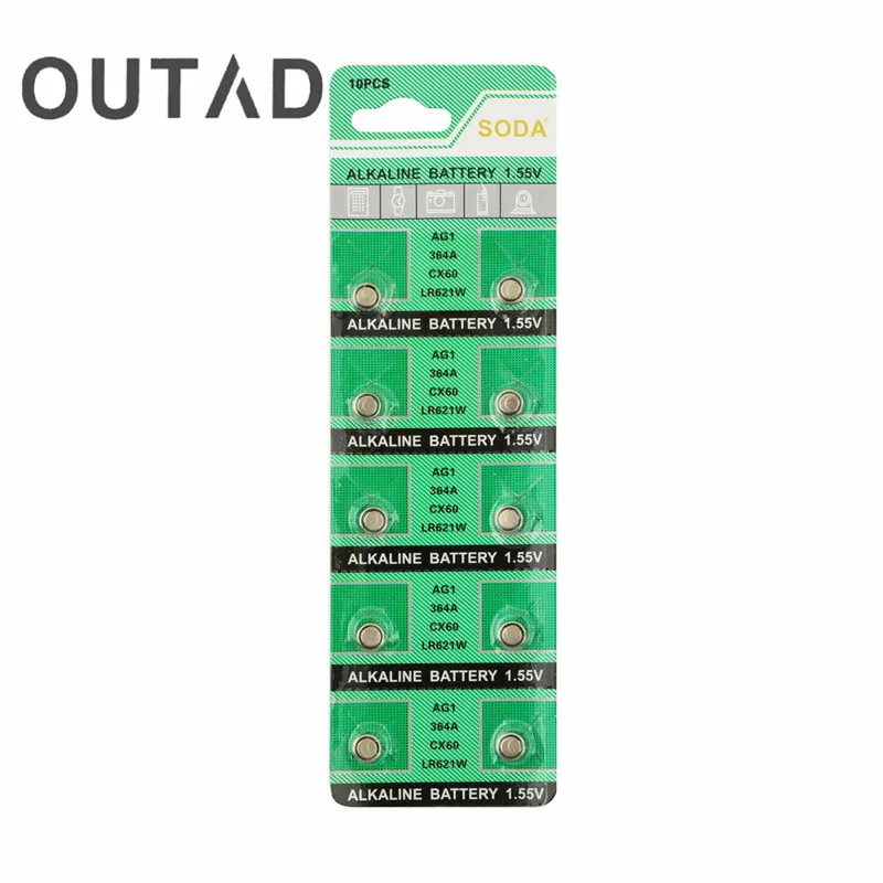 

OUTAD 10pcs Digital Clock Watch Batteries AG1 364 SR621SW TR621SW CX60 621 SR60 LR60 Button Cell Battery High Capacity