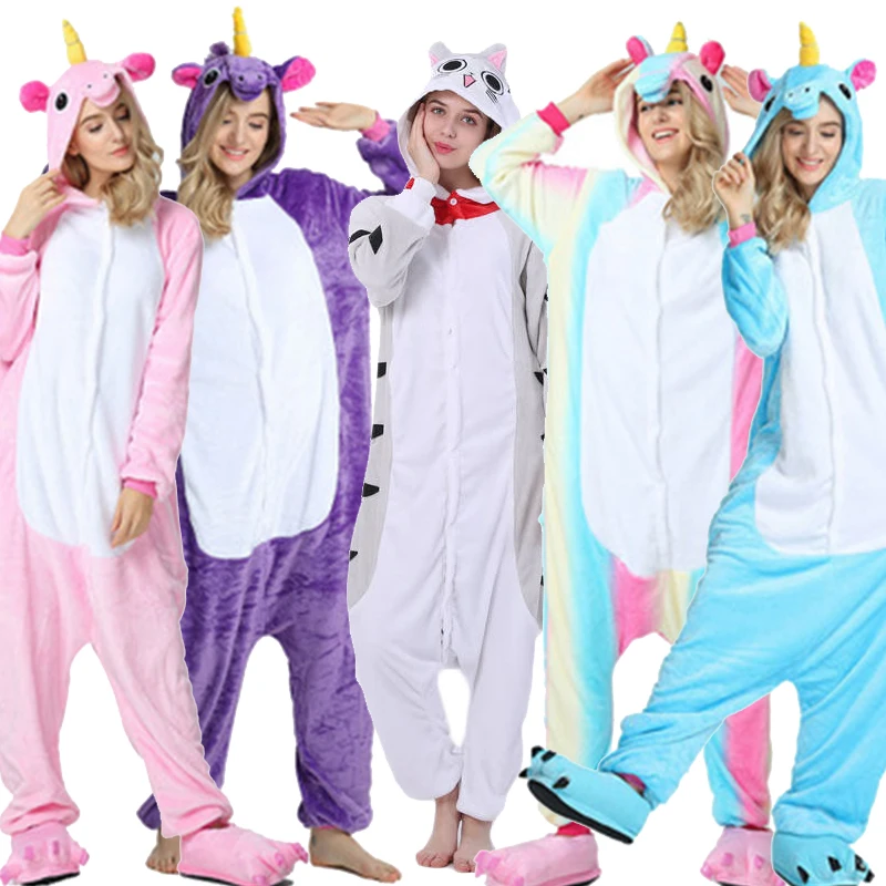 

Winter Animal Pajamas Stitch Sleepwear Unicorn Pajamas onesie Sets Kigurumi Women Men Unisex Adult Easy bear Flannel Nightie