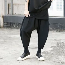 Мужские японские кимоно, черные брюки, Мужская Уличная одежда в стиле хип-хоп, панк, готика, шаровары, Свободные повседневные штаны для бега
