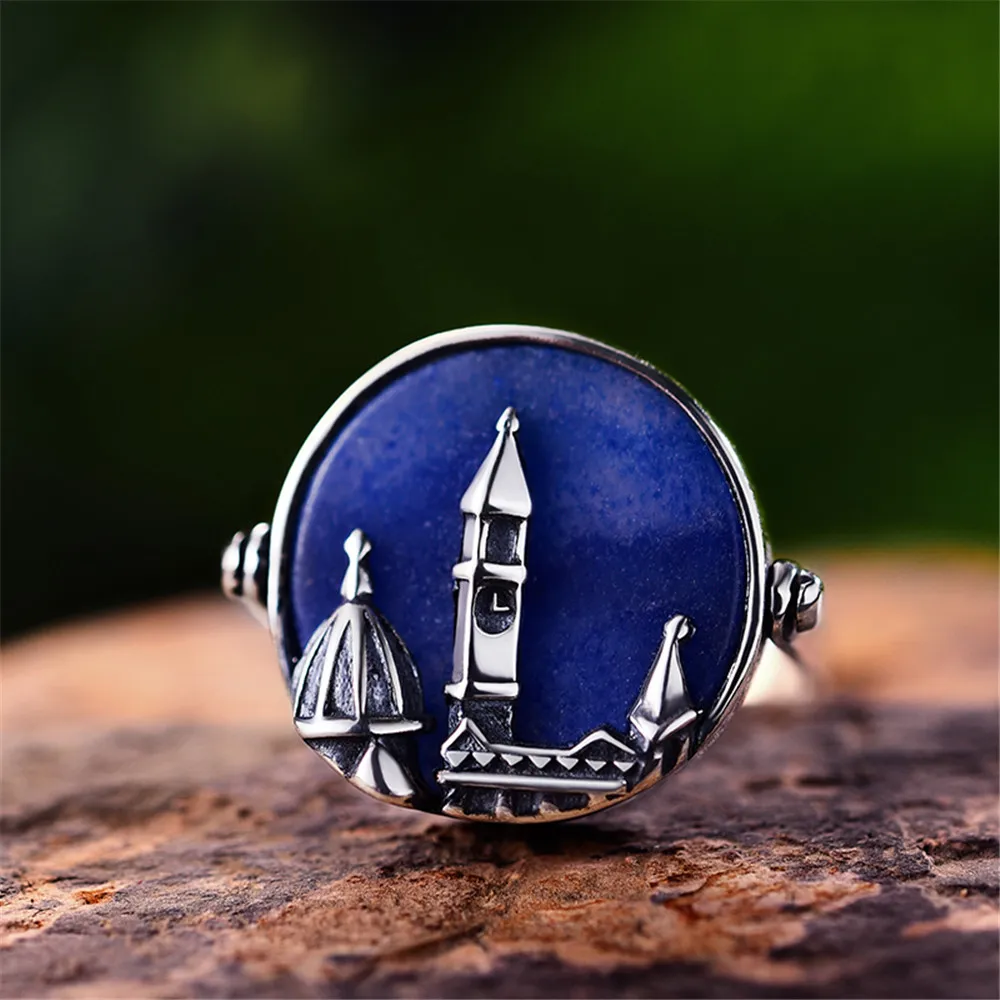 Lotus Fun Real 925 Sterling Silver Natural Aventurine Handmade Fine Jewelry Florence Cathedral Rings For Women