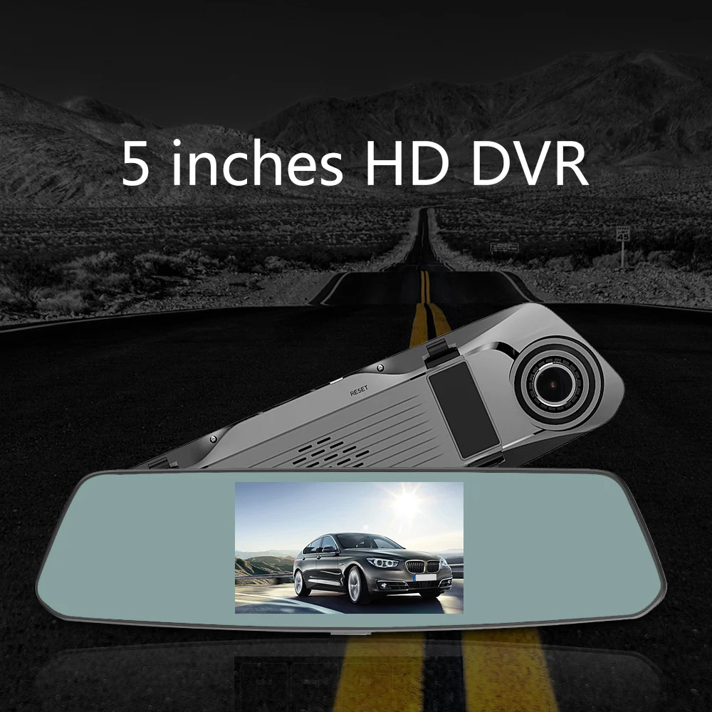 

5" IPS 1080P Rearview Mirror Dual Lens Car DVR Touch Screen Dash Cam Driving Recorder G-sensor Motion Detection Loop-cycle