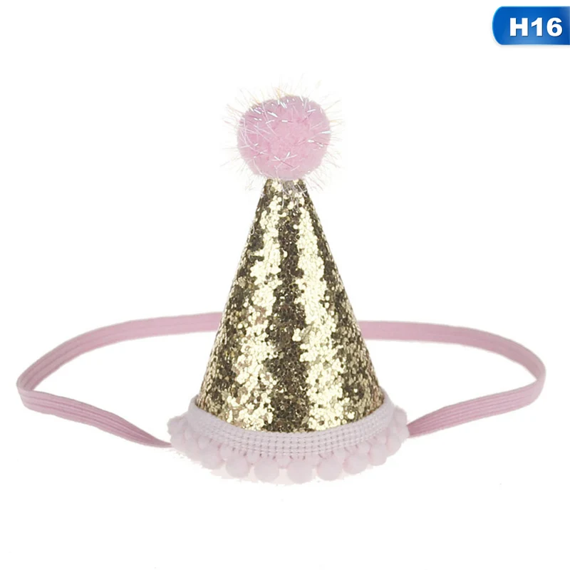 1pcs Baby Cute 1/2/3 Birthday Hats Dot With Hairball Cap Baby Shower Birthday Photo Props Children Decor - Color: H16