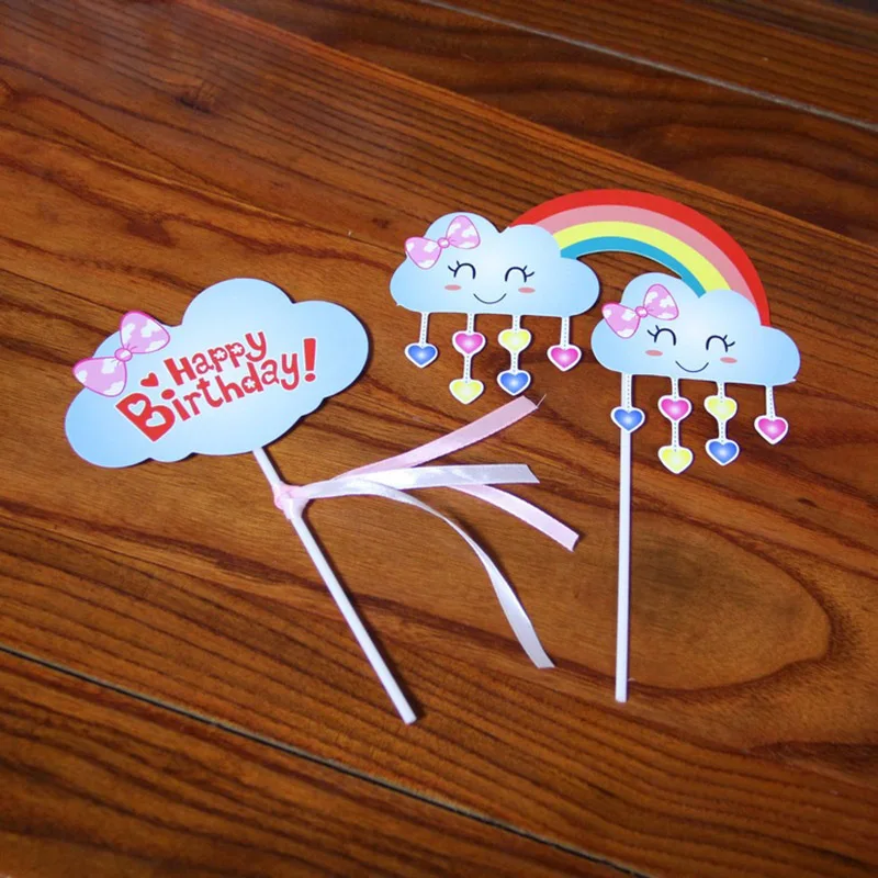 Пирожное для дня рождения комплект экстракласса радуги в виде улыбающегося облака бумажный торт Топпер для детей для именинного пирога украшения детский душ