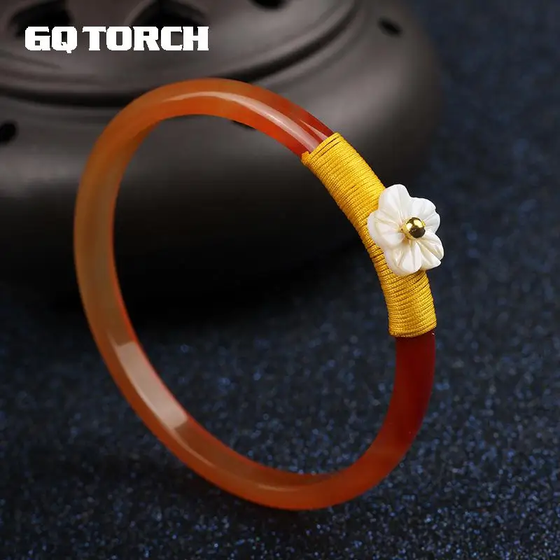 

Original Chalcedony Bangle For Women Weave String With Shell Pearl Flowers Buhhda Collocation Jewelry