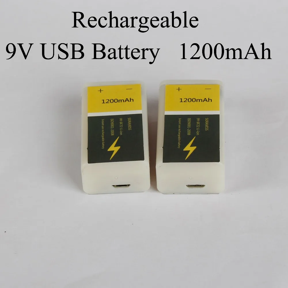 

SORAVESS 9V 6F22 USB Rechargeable Lithium Ion Battery 1200mAh Li-ion Li ion Cell For Forwireless Microphone Guitar EQ Smoke
