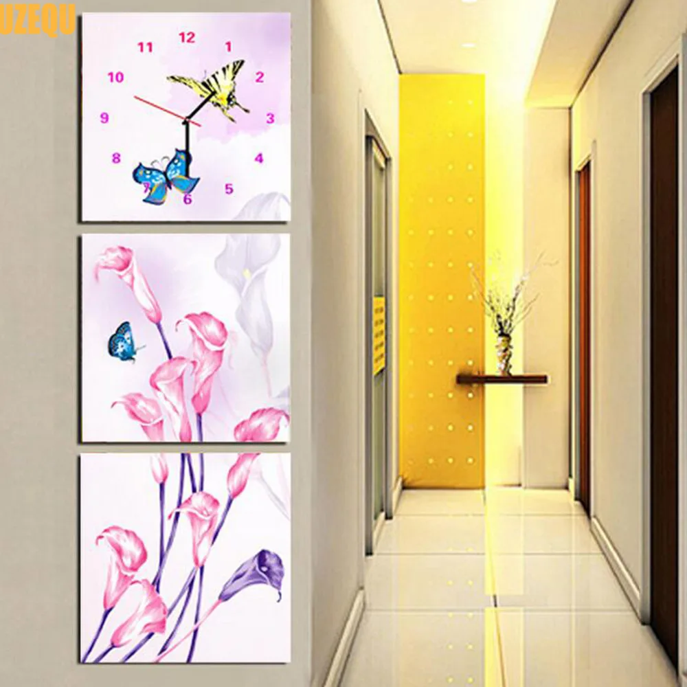 UzeQu Triptych полностью Алмазная вышивка настенные часы 5D DIY Живопись Вышивка крестом