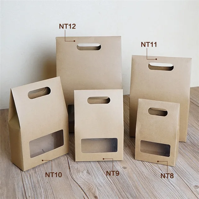 Download Free shipping 50pcs Kraft Paper Flat Base Bags with Clear ...