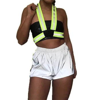 

New summer cool breathable casual fitness sports reflective strips anti-light belt high elastic shorts