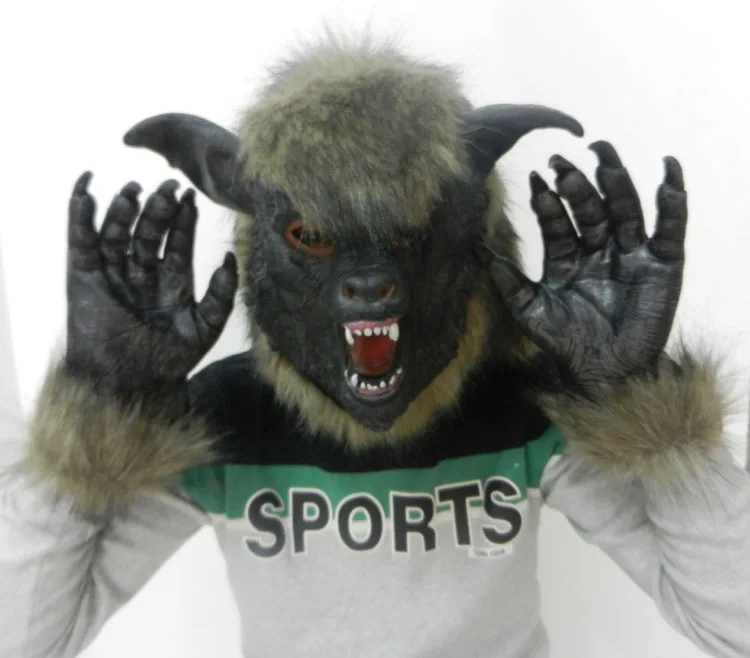 Черный волк маска перчатки латексная ужас оборудование шоу животных Хэллоуин вечерние игрушки кинематографическая тематика реквизит поставка