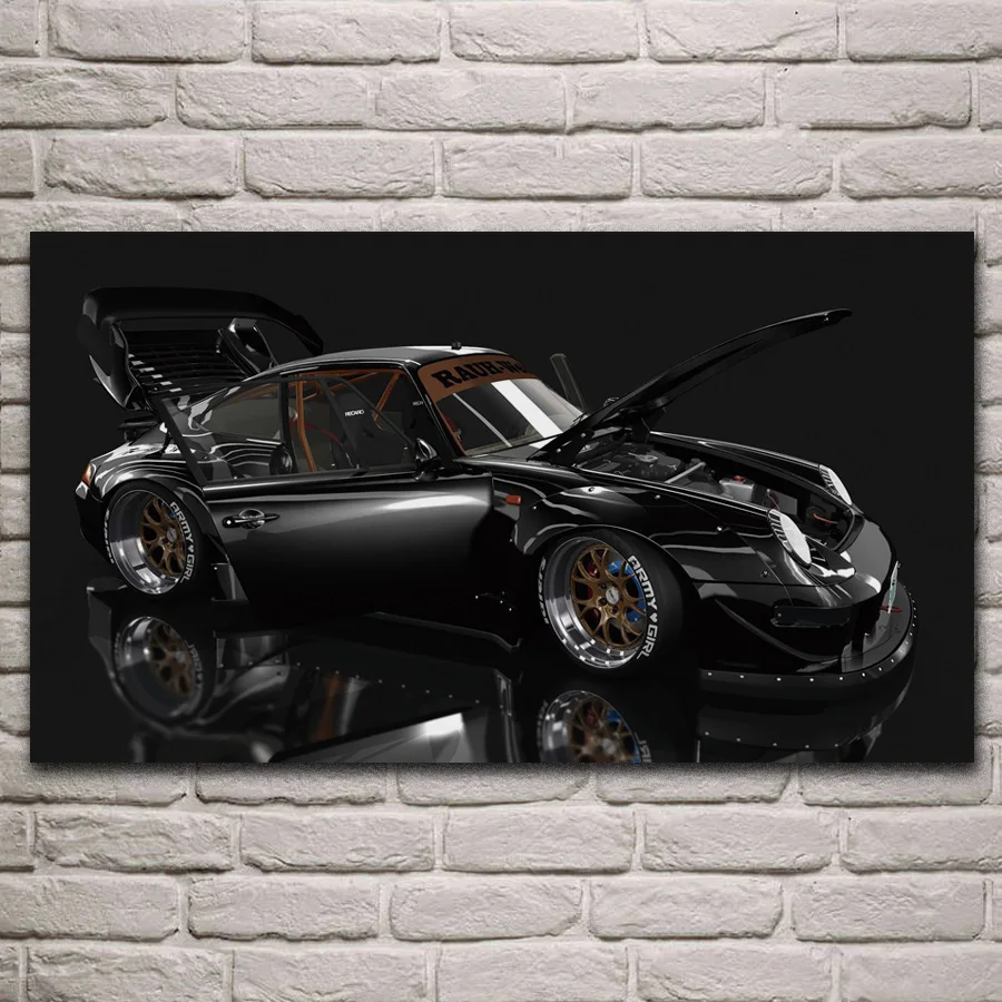 

cool black 911 sport car racing supercar living room decoration home wall art decor wood frame fabric posters KJ150