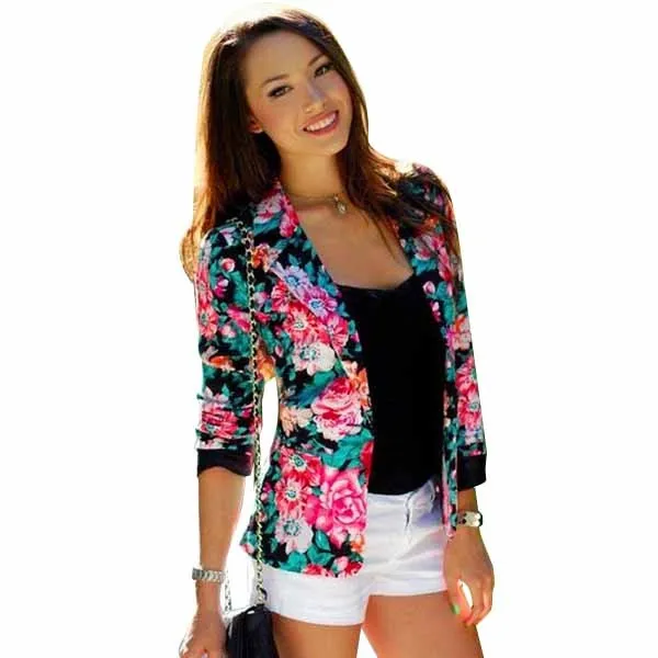 Vintage Flower Print Slim Jacket Women Casual Spring