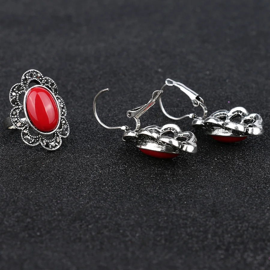 2-Pcs-lot-Vintage-Bohemian-Tibetan-Jewelry-Sets-Antique-Silver-Red-Stone-Hollow-Flower-Pattern-Earrings (2)