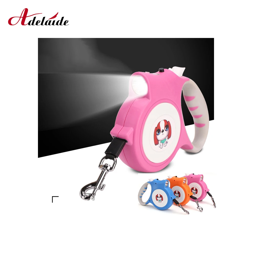 

LED Lights 5M Labrador Retriever BullDog Lead Pet Products Automatic Retractable Medium Big Dog Leashes 5 colors