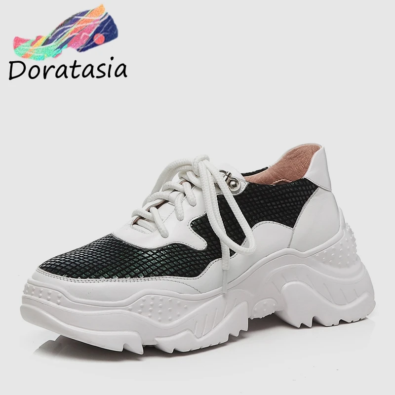 

DORATASIA 2019 Spring Casual Genuine Cow Leather Sneakers Woman Lace Up Mixed Color Flat Platform Flats For Ladies Shoes Woman