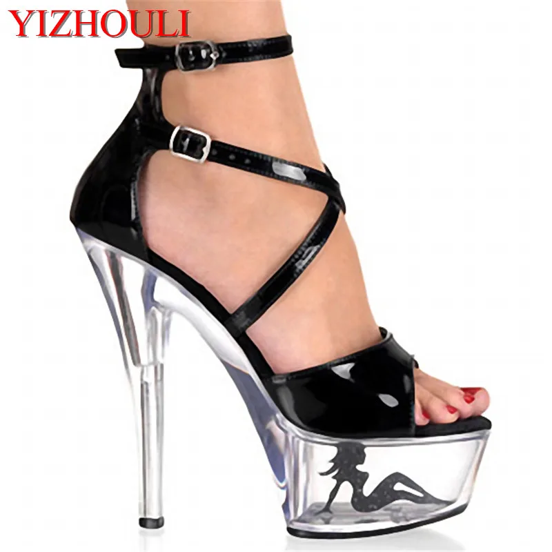 $37.82 Crystal Ankle Strap 15cm Super High Heel Platforms Pole Dance Performance Star Model Sho