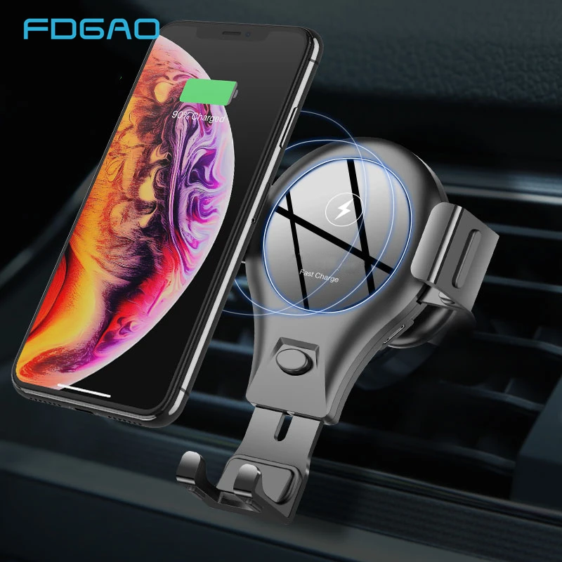 FDGAO QI Wireless Car Charger Air Vent Gravity Stand for iPhone X XS XR 8 10W Quick Charge USB Charger Holder for Samsung S9 S8