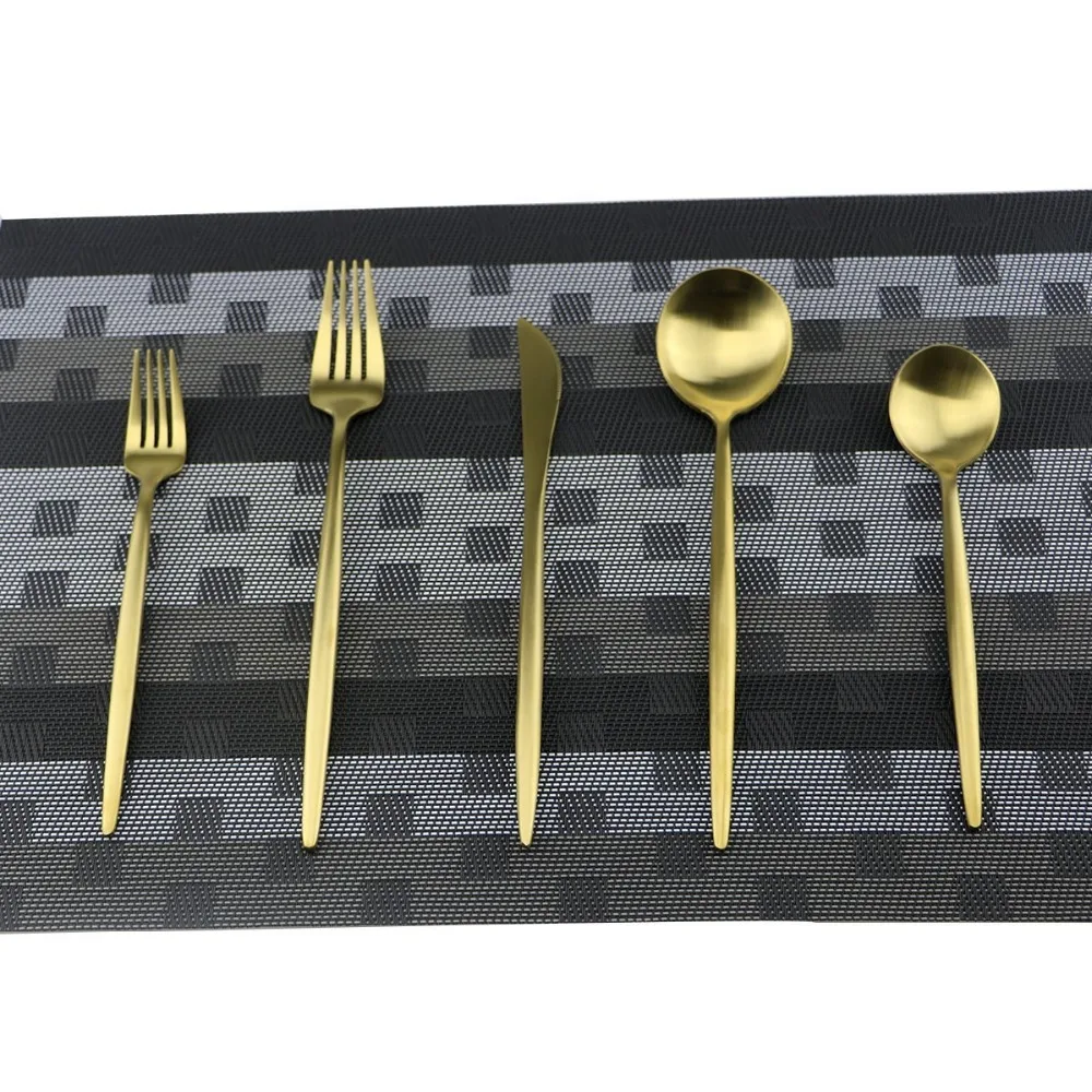 

Dinnerware Set 18/10 Stainless Steel Matte Gold Kitchen Utensil Serving Set of Dinner Fork Knife Salad Fork Dessert Cutlery